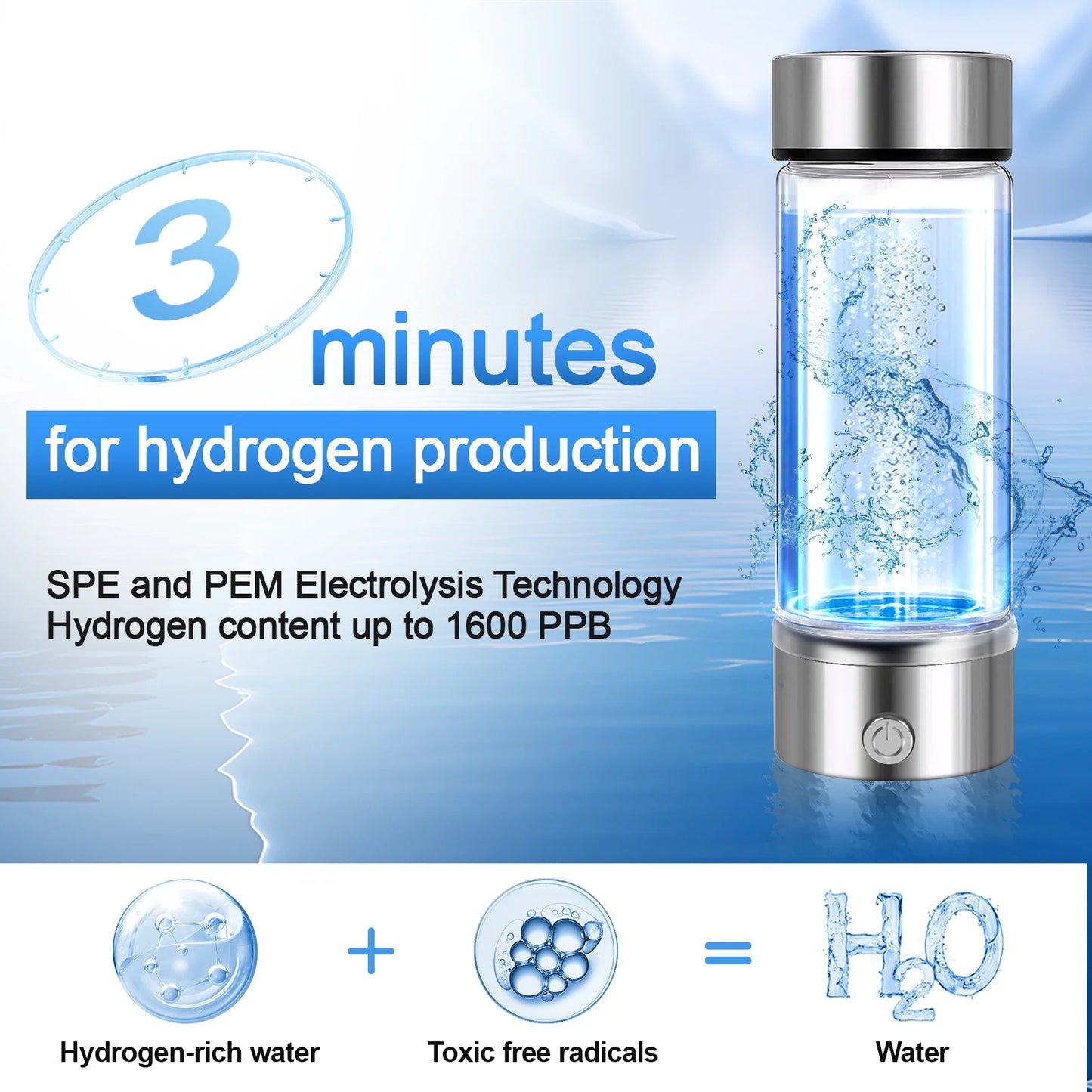 Hydrogen Water Generator Alkaline Maker Portable Water Ionizer Bottle