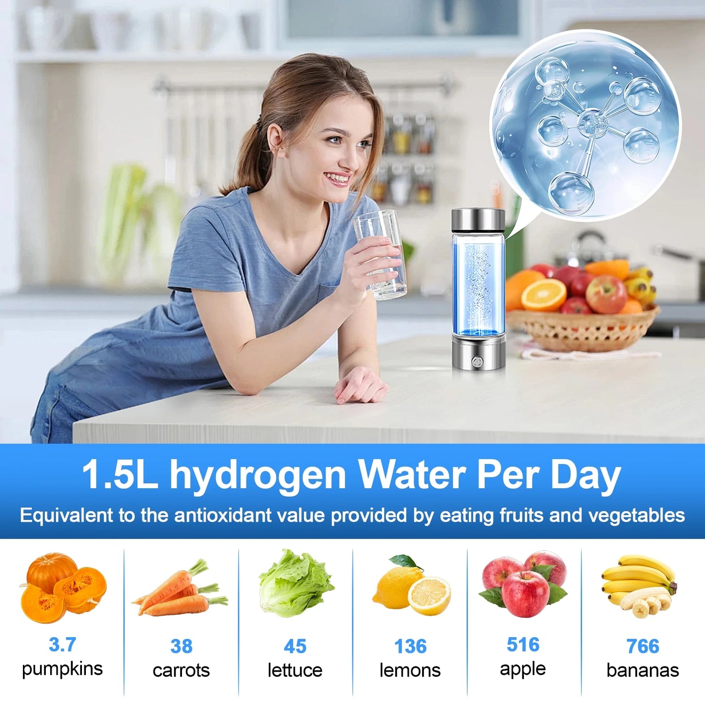 Hydrogen Water Generator Alkaline Maker Portable Water Ionizer Bottle